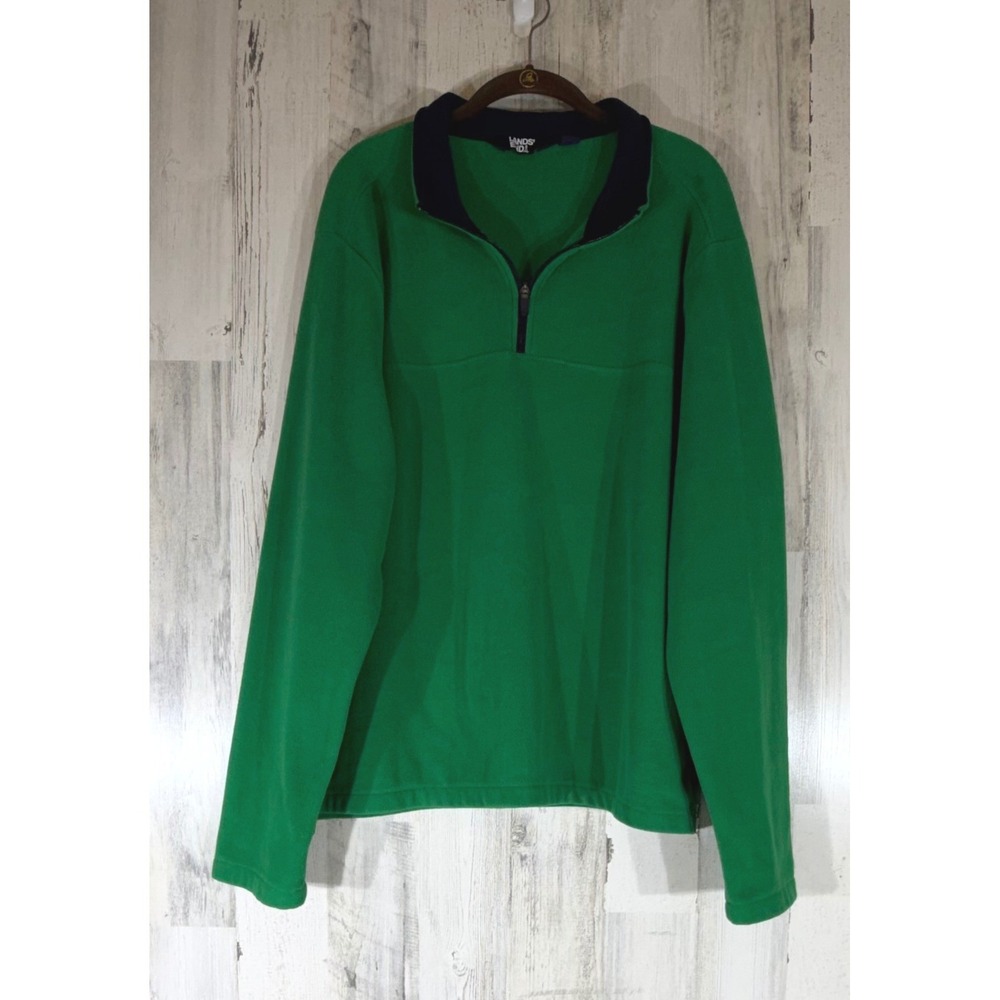 Lands End Fleece Pullover XXL Kelly Green Quarter Zip Mock Neck Gorpcore Outdoor